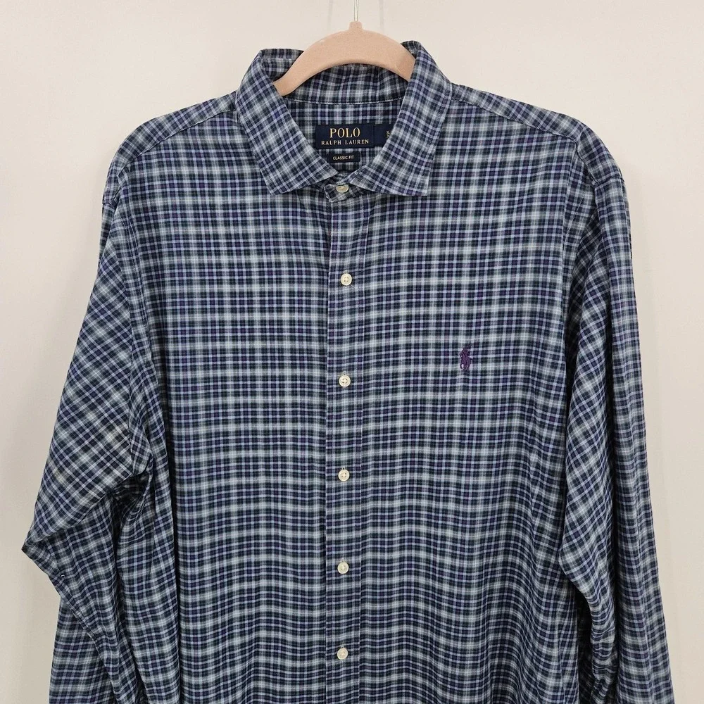 Polo Ralph Lauren Shirt Men XL Blue Plaid Classic Fit Preppy Coastal‎ Holiday